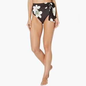 Lauren Ralph Lauren Black Floral Side Tie High Waisted Slimming Swim Bottom NWT